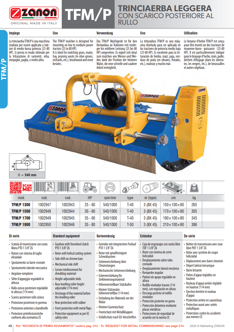 Broyeur léger avec éjection derrière le rouleau TFM/P ZANON Vitiwald