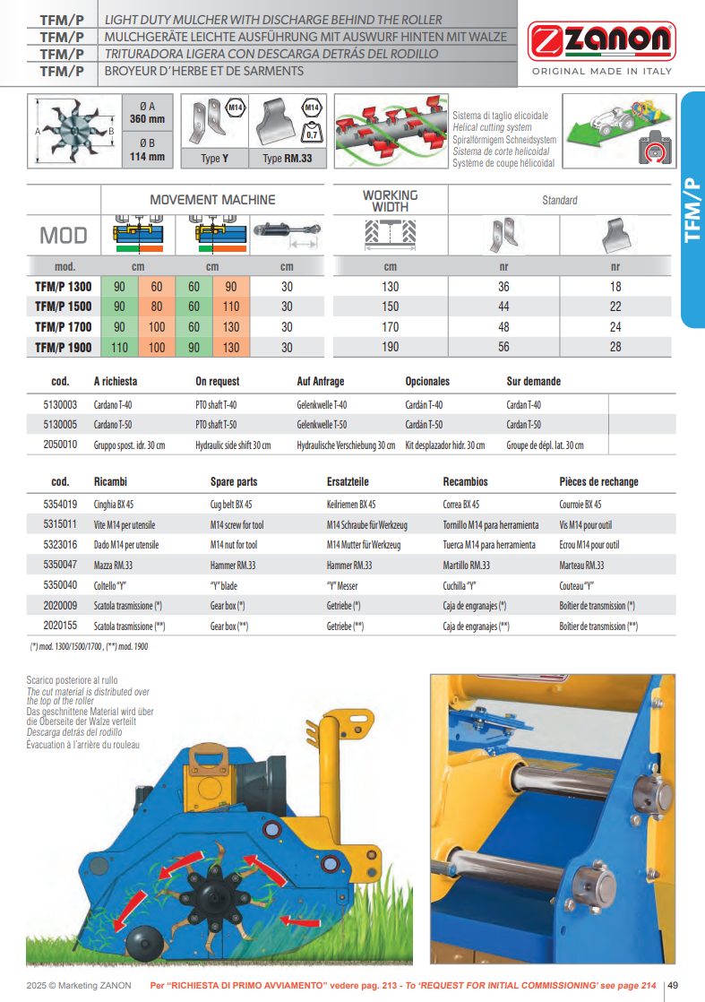 Broyeur léger avec éjection derrière le rouleau TFM/P ZANON Vitiwald