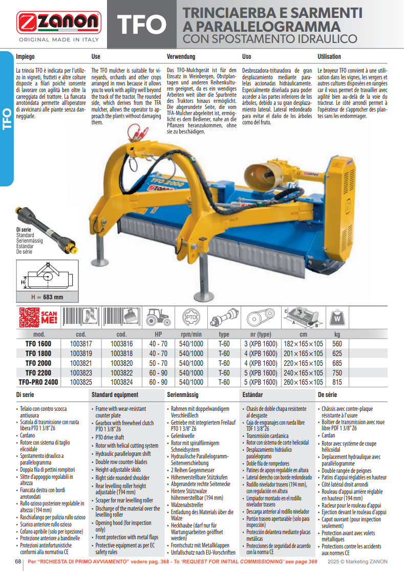 Broyeur à parallélogramme avec changement de vitesse hydraulique - TFO - ZANON Vitiwald