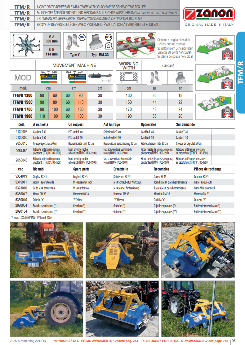 Broyeur réversible léger avec éjection derrière le rouleau - TFM/R - ZANON Vitiwald