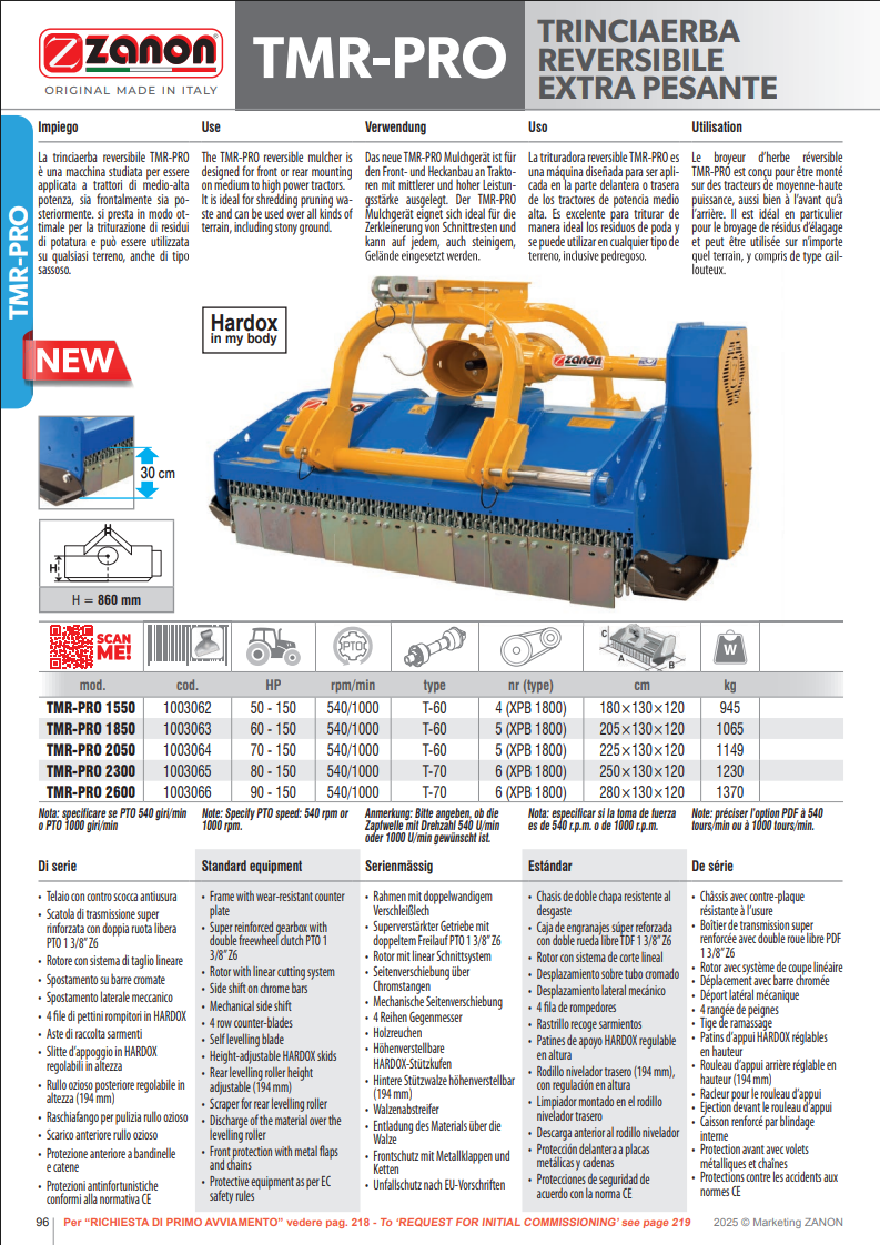 Broyeur réversible ultra-résistant - TMR-PRO - ZANON Vitiwald
