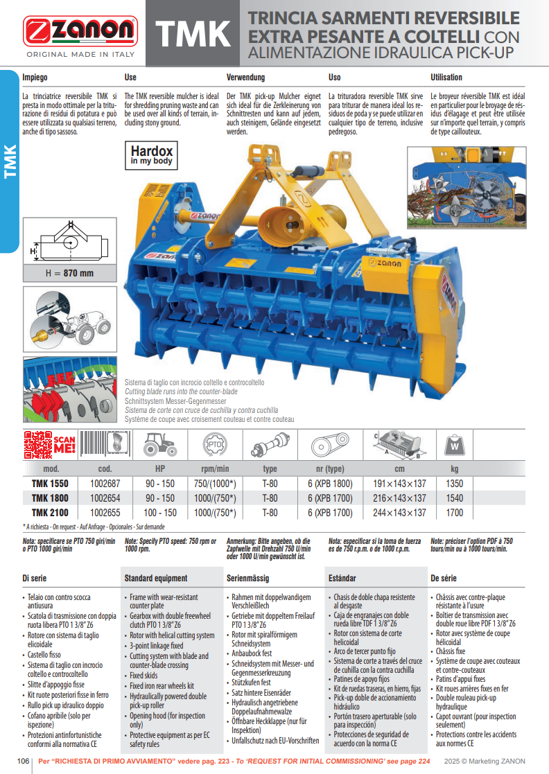 Broyeur réversible ultra-robuste avec lames et ramassage - TMK - ZANON Vitiwald