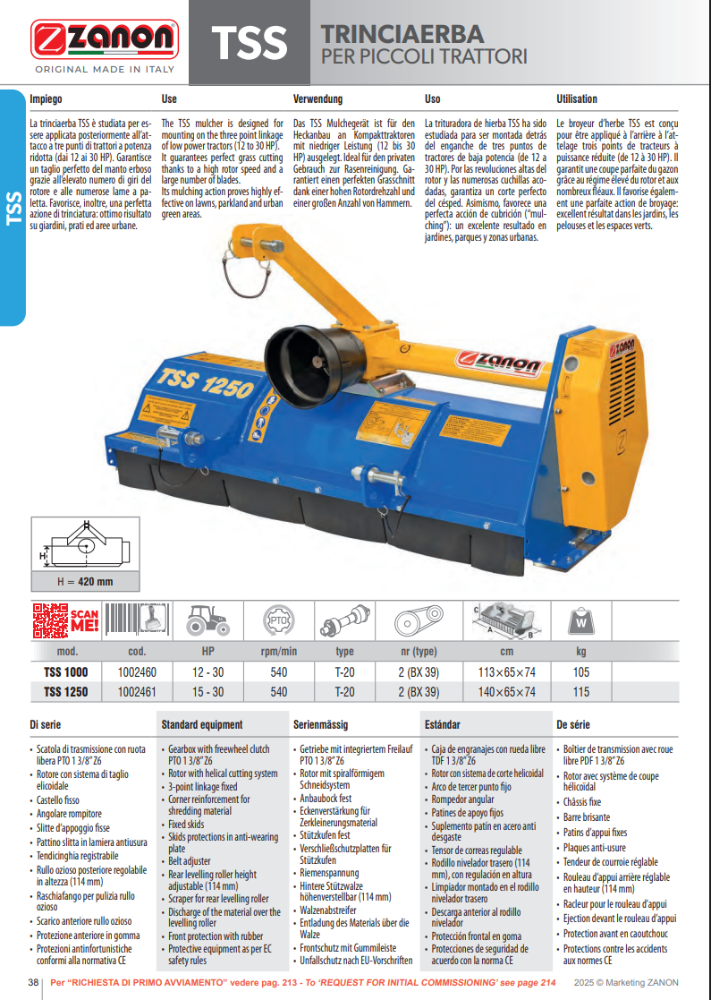 Broyeur ZANON TSS pour tracteurs compacts