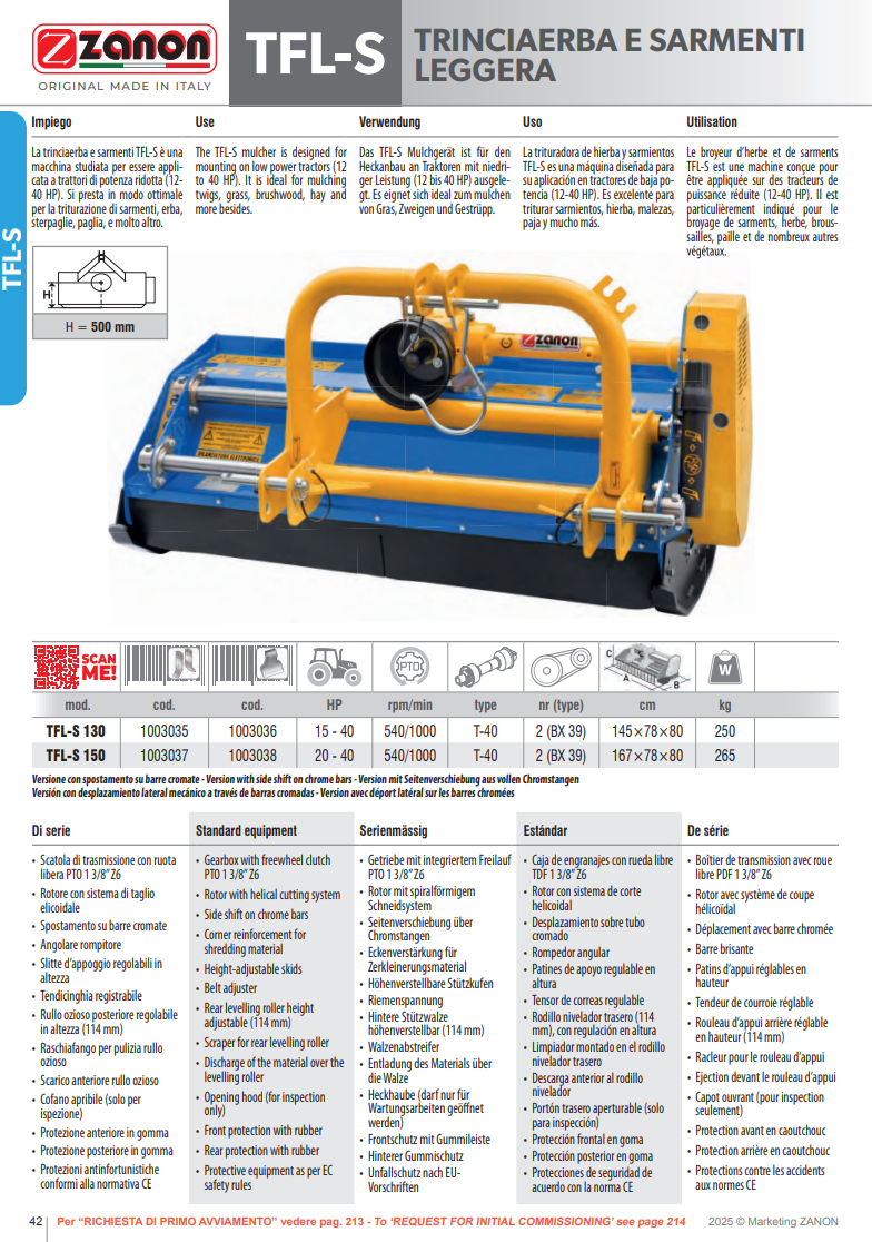 Broyeur léger ZANON TFL-S à déplacement latéral
