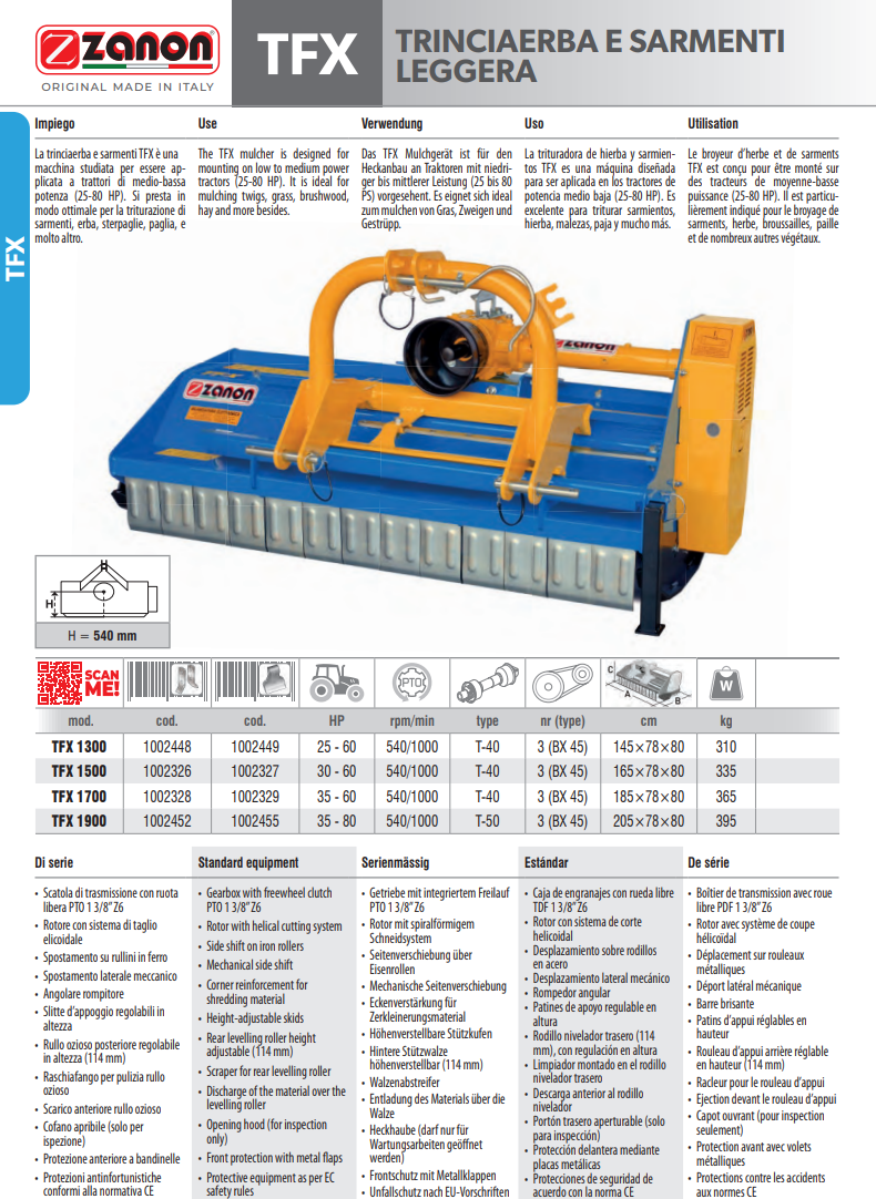 Broyeur léger ZANON TFX Vitiwald